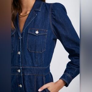 Rails Dress NEW WITH TAG Lisette Mini Dark Blue Raw Denim Long Sleeve Button Up